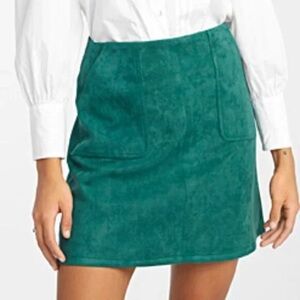 NWOT TWIK Teal A-Line Faux Suede Mini Skirt Pockets Stretch Zipper Lined, Size M
